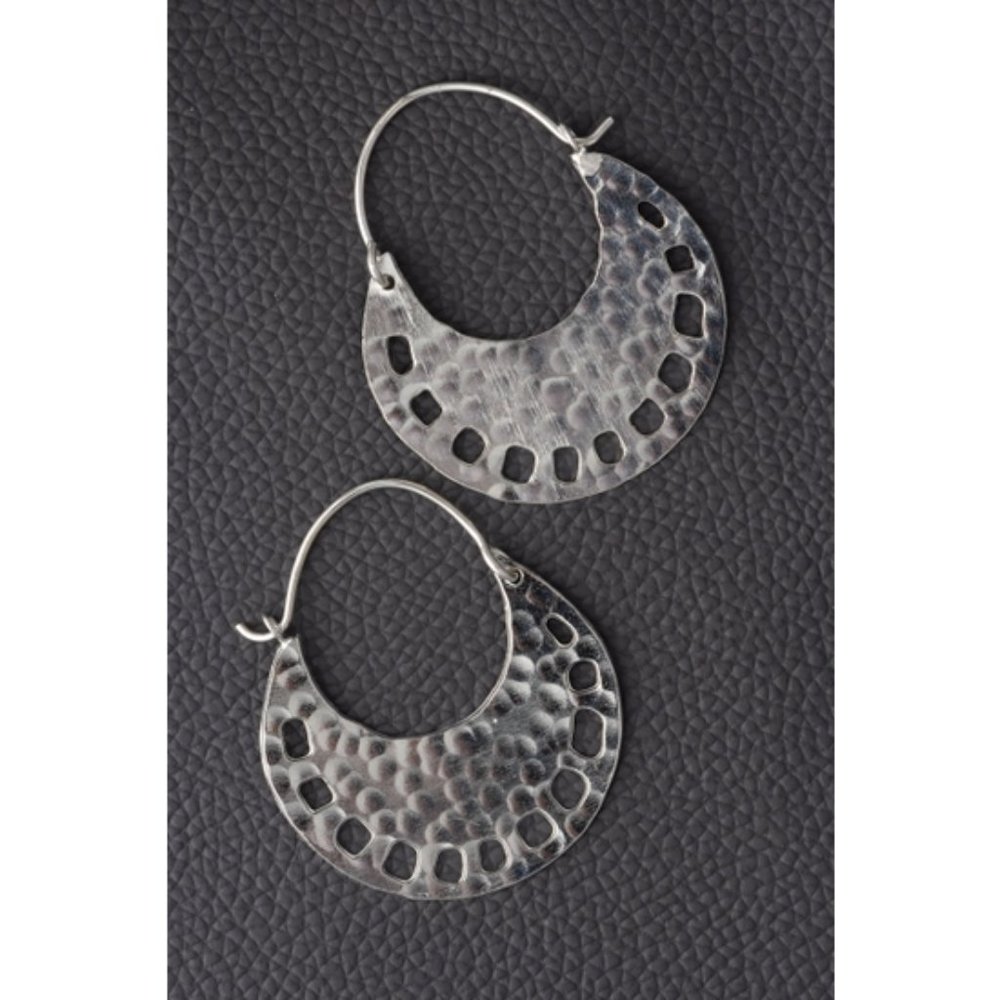 Hammered Silver Hoop Brass Earrings Hypoallergenic Made in India